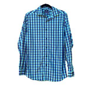 MADE by Cam Newton Blue Green Plaid Long Sleeve Button Down Shirt Size S